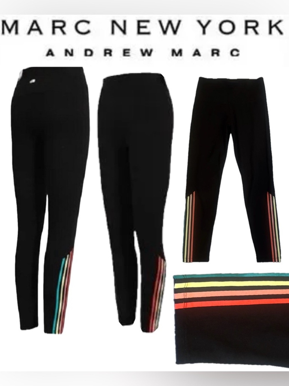 MNY | Black Leggings Capris with Multicolor Stripes | S